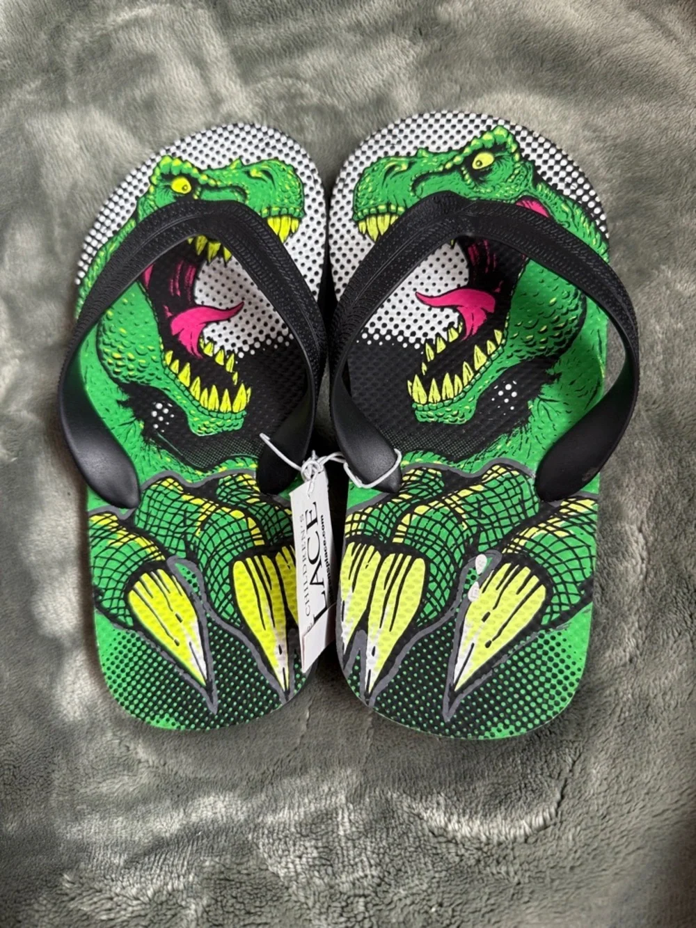 The Children's Place Green Dinosaur Graphic Flip Flops